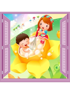 Frefly Store Çocuk Odası Bebek Odası Pencere Poster Duvar Kağıdı Banyo Zamanı