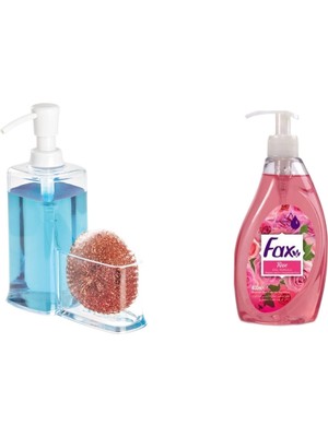 Frefly Store Bosphorus Homi Süngerlik Bölmeli Akrilik Sıvı Sabunluk ve 1 Adet 400 ml Sıvı Sabun Gül Kokulu