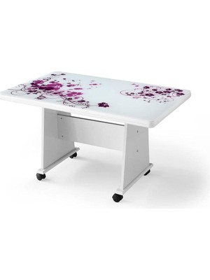 Frefly Store Ekonomik Tekerlekli Camlı Orta Sehpa 103X63X60CM Mürdüm