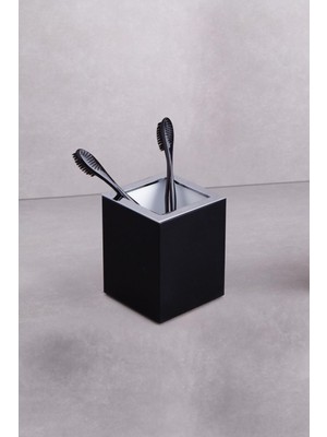 Frefly Store System Tezgah Üstü Mat Siyah-Krom Diş Fırçalığı 80X80 mm
