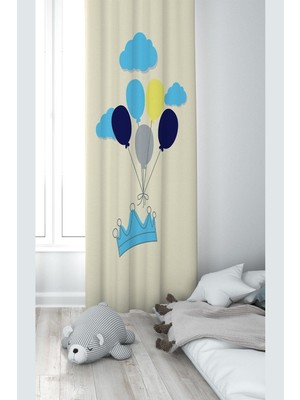 Frefly Store Pelangi Krem Taç ve Balon Desenli Dijital Baskı Yıkanabilir Bebek Çocuk Odası Fon Perdesi, Karışık Renkli 70 x 240