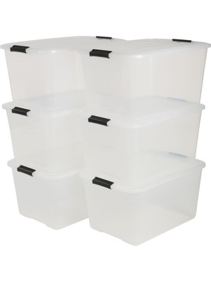 Frefly Store Iris Ohyama Kapaklı Plastik Saklama Kutuları, 45L, 6'lı Set, Şeffaf