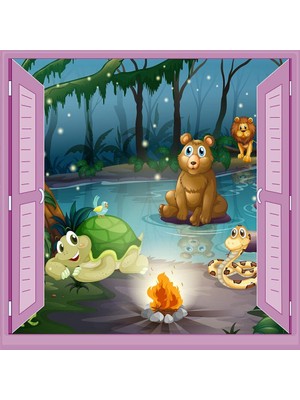 Frefly Store Çocuk Odası Bebek Odası Pencere Poster Duvar Kağıdı Hayvanlar Kamp