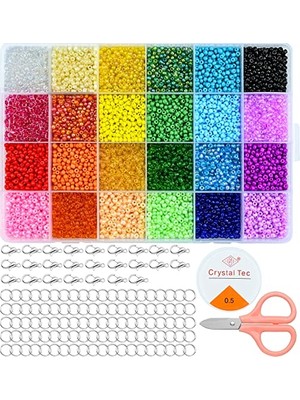Aesco 3 mm 12000 Adet Cam Boncuk Seti, Mini Cam Boncuklar, Kendin Yap Bileklik, Takı Yapımı Için, Takı Yapımı Için, Boncuk Yapımı Için 24 Izgaralı Saklama Kutusu, Boncuk Dizmek Için Boncuk Ipi Yapma Seti