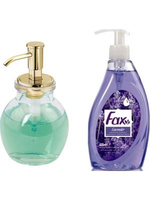 Frefly Store Bosphorus Homi Oval Cam Sıvı Sabunluk ve 1 Adet 400 ml Sıvı Sabun Lavanta Kokulu