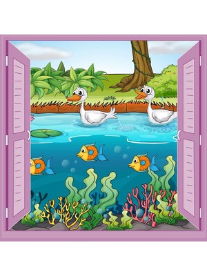 Frefly Store Çocuk Odası Bebek Odası Pencere Poster Duvar Kağıdı Ördek Balık