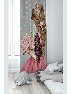 Frefly Store Pelangi Gri Prenses Desenli Dijital Baskı Yıkanabilir Bebek Çocuk Odası Fon Perdesi, Gri-Pembe 70 x 270, 1103258702701