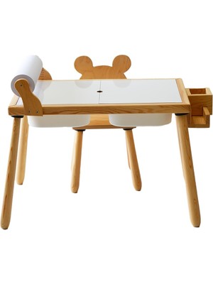 Frefly Store Wood&joy Montessori Rulo Aparatlı Duyusal Etkinlik Masası + 1 Sandalye Seti
