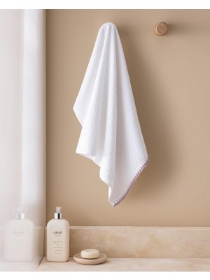 Frefly Store CAMILLE%100 Pamuk Kroşeli Yüz Havlusu - Beyaz/lila - 50X70 cm
