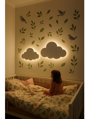 Frefly Store 2'li Bulut Gece Lambası Bebek Çocuk Odası Duvar Dekorasyonu Aydnlatma Ahşap Gece Lambası