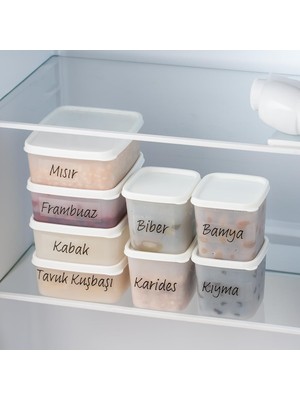 Frefly Store Porsima 02 8 Li Çok Amaçlı Kapaklı Etiketli Derin Dondurucu Saklama Kabı Seti Gıda Erzak Saklama Kabı 0,65-0,38 Lt