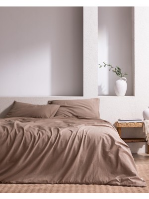 Frefly Store Tracey Çift KIŞILIK%100 Pamuk Pileli Linen Look Yıkamalı Çarşaflı Nevresim Takımı - Vizon