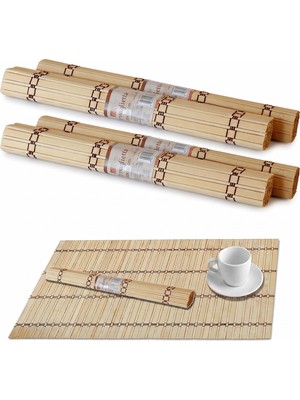 Frefly Store Smartizi 4'lü Bambu Amerikan Servis ve Suşi Sarma Hasırı (30X38 Cm) - Çok Amaçlı Makisu