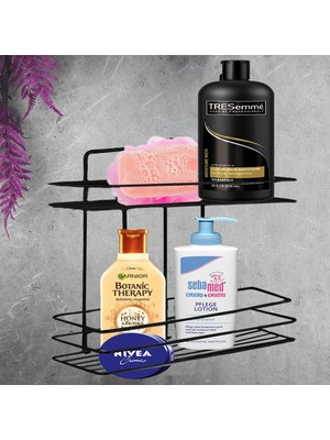 Frefly Store BADEM10 Banyo Duş Rafı Şampuanlık Köşelik Kare Siyah 2 Katlı Malzemelik Organizer Düzenleyici Mutfak Eşya Rafı
