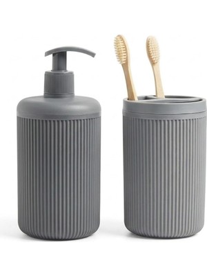 Frefly Store Ikili Sabunluk Seti - Modern Banyo ve Mutfak Tezgah Üstü Seti - Sıvı Sabunluk ve Losyon Şişesi - Paslanmaz Pompalı 2'li Set-Antrasit Renk