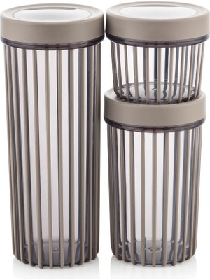 Frefly Store Güncelçarşı 3'lü Çevir Aç Kapak Kavanoz Plastik Saklama Kabı Seti, Büyük, Orta, Küçük, 3 Boy (Bej)
