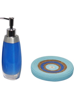 Frefly Store Sıvı Sabunluk ve Sabunluk 2 Li Banyo Seti,gri Mavi ve Örgü