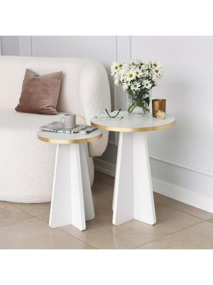 Frefly Store Neostill Mushroom 2 Li Sehpa Gold/beyaz