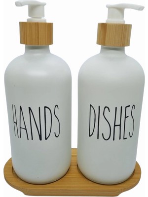 Frefly Store Mien Bambu Kapaklı Cam Sıvı Sabunluk Seti 500 ml x 2 - Mutfak ve Banyo Için Pompalı Sabunluk, El ve Bulaşık Sabunu Için Şık ve Dayanıklı Tasarım, Çevre Dostu Cam ve Bambu