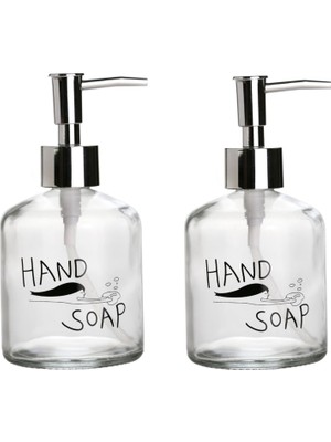 Frefly Store Banyo Seti Cam Sıvı Sabunluk 2 Adet,el Sabunu Yazılı 300ML 7,6X15,5CM