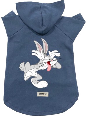 Frefly Store Monopetz Kapişonlu Polar Sweatshirt Köpek ve Kedi Kıyafeti & Elbisesi - Lacivert Bugs Bunny Xs Beden