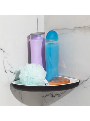 Frefly Store Porsima 0447 Istiridye Banyo Köşe Rafı - Paslanmaz Yapışkanlı Duş Rafı Banyo Düzenleyici Organizer - Siyah