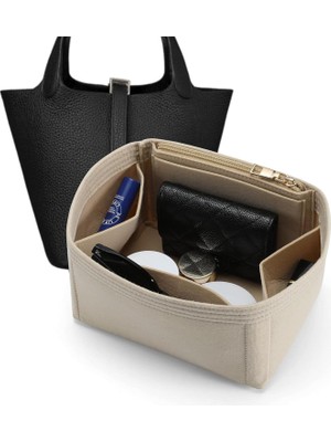 Frefly Store Aputue Makyaj Çantaları, El Çantası Için Keçe Düzenleyici, 6 Cepli Bej Çanta Içi Organizer, Kozmetik Telefon ve Gözlük Saklama Kutusu, Kadınlar Için Taşınabilir Tote Çanta Içi Koruyucu Bölme