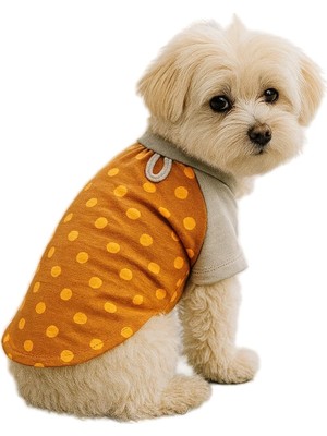 Frefly Store Mpz PETS%100 Pamuk Kedi ve Köpek Kıyafeti Turuncu Puantiyeli Basic T Shirt Xl