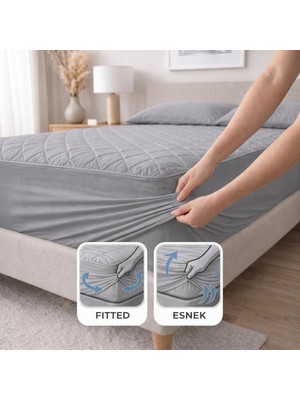 Frefly Store Gri Sıvı Geçirmez Alez - Tek-Çift Kişilk- BEBEK-%100 Pamuk- Kapitoneli Alez- Fitted(Yatağı Saran) Yatak Koruyucu Alez Çarşaf (100X200)