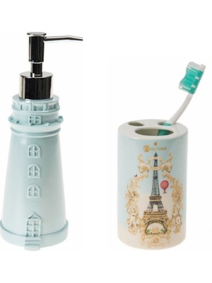 Frefly Store Sıvı Sabunluk,diş Fırçalık 2 Li Banyo Seti,deniz Feneri ve Paris