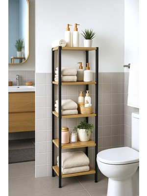 Frefly Store Miyuhome 5 Raflı Banyo Rafı Dar Alan Rafı Köşe Rafı Çok Amaçlı Dolap Safir Meşe 30 x 33