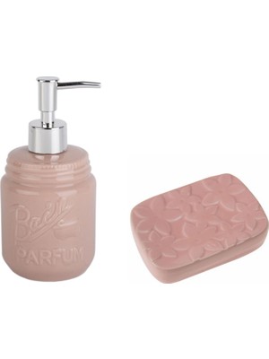 Frefly Store Bosphorus Homi Sıvı Sabunluk ve Sabunluk 2 Li Banyo Seti,pembe Çiçekli