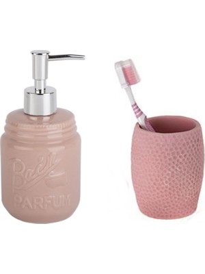 Frefly Store Bosphorus Homi Sıvı Sabunluk,diş Fırçalık 2 Li Banyo Seti,pembe Petek