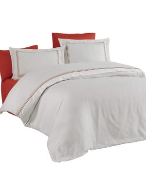 Frefly Store Nazik Home Trend Nakışlı Pamuk Saten Çift Kişilik Nevresim Takımı Kırmızı