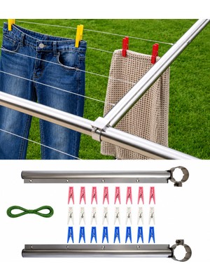 Frefly Store Vıvaluxe Raın Yuvarlak Ağızlı Balkon Çamaşırlık, Alüminyum Çamaşır Asma Aparatı, 5 cm Korkuluk Uyumlu, Balkon Çamaşır Askılığı, Çamaşır Asma Ipi ve 24 Adet Mandal Hediyeli, Paslanmaz