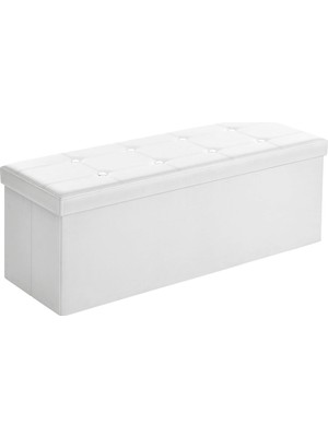 Frefly Store Songmıcs Tabure 120 Litre, Saklama Kutusu, Tabure, Katlanabilir, 300 Kg'a Kadar Yük, Sentetik Deri Kapak, Döşemeli, Beyaz LSF702