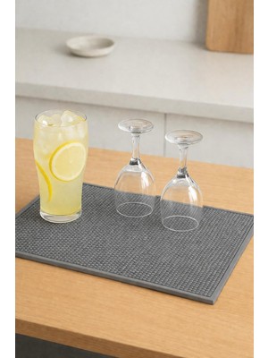 Frefly Store Silikon Bar Matı, Kaymaz Tezgah ve Bulaşık Kurutma Matı, 43X29 Cm, Mutfak ve Bar Için (Gri)