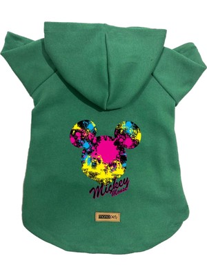 Frefly Store Monopetz Kapişonlu Polar Sweatshirt Köpek ve Kedi Kıyafeti & Elbisesi Yeşil Yeni Mickey Mouse 2 S