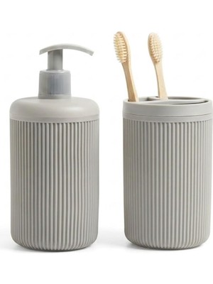 Frefly Store Ikili Sabunluk Seti - Modern Banyo ve Mutfak Tezgah Üstü Seti - Sıvı Sabunluk ve Losyon Şişesi - Paslanmaz Pompalı 2'li Set-Bej Renk-Modern Şık Tasarım