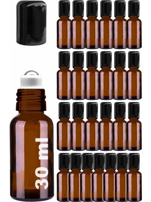 Frefly Store Afracam 30 ml Çelik Roll On Şişesi 30 cc Sızdırmaz Siyah Kapaklı Cam Şişe 25 Adet (Amber, 30)
