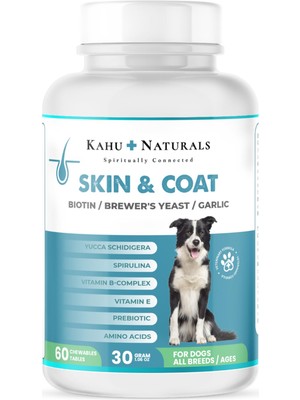 Frefly Store Kahu Naturals Skin&coat, Deri ve Tüy Sağlığı Takviye, Bira Mayası, Sarımsak, Mos, Spirulina, 60 Tablet