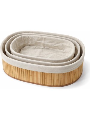 Frefly Store Vıvaluxe Bambu Meyvelik Sepeti 3’lü Set – Küçük, Orta, Büyük Boy – Çıkarılabilir Kumaş Astarlı – Doğal Ahşap Dekoratif Tezgah & Masa Üstü Organizer (Elips)