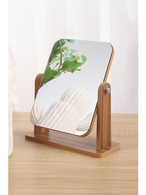 Frefly Store Masa Üstü 23 cm Ahşap Tek Taraflı Dikdörtgen 360° Dönen Masa Aynası CIN806
