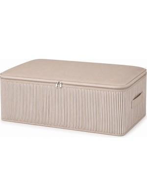 Frefly Store 75X40X20 cm Yatak Altı Hurç Düzenleyici, Sağlam Taşıma Kulplu Fermuarlı Saklama Hurcu, Çizgili Dayanıklı Kumaş Hurç, Yorgan Battaniye Nevresim Saklama Kutusu (1, Bej)