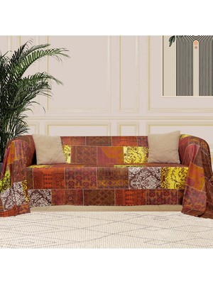 Frefly Store Latuda Concept Softmicro Koltuk Örtüsü | Çekyat Örtüsü | Koltuk Şalı | Etnik Desenli Boho Patchwork Kaymaz | Kiremit 180X300 cm