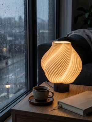 Frefly Store Designobee Krema- Modern Masa ve Gece Lambası – Ambiyans Lambası, Dekoratif LED Abajur, E14 Duy