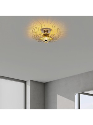 Frefly Store Amber LED Tel Tekli Plafönyer Parlak Gold Metal Gövdeli Modern Aydınlatma, Altın-S