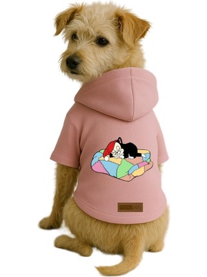 Frefly Store Monopetz Baskılı Içi Polarlı Köpek ve Kedi Kıyafeti & Elbisesi - Pembe Renk Kapüşonlu Hoodie B0119, 6xl