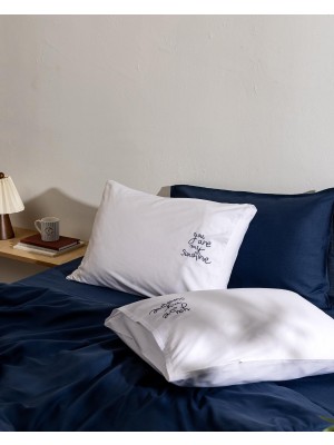 Frefly Store AMOUR%100 Pamuk 2'li Yastık Kılıfı - Beyaz/lacivert