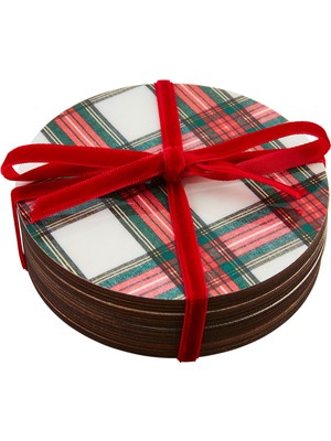 Frefly Store Mud Pie Tartan Lake Bardak Altlığı, Beyaz, 4" Çap